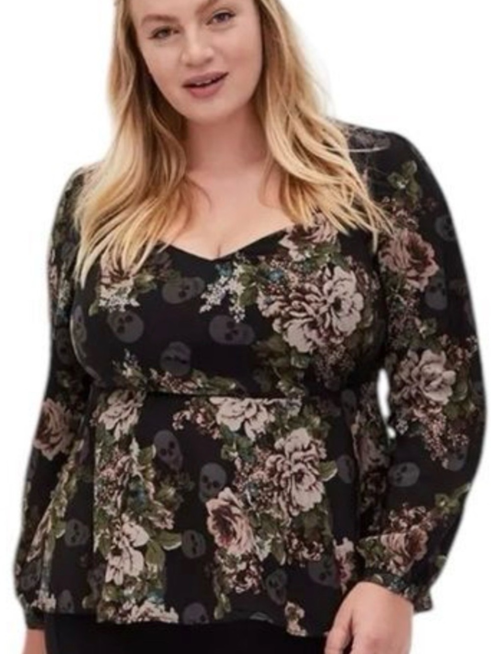 NWT Torrid Floral Skull Print Peplum Blouse